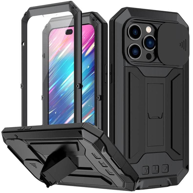Casebuddy Black / For iPhone 15Pro Max iPhone 15 Pro Max Full Body Rugged Armor Shockproof Metal Cover