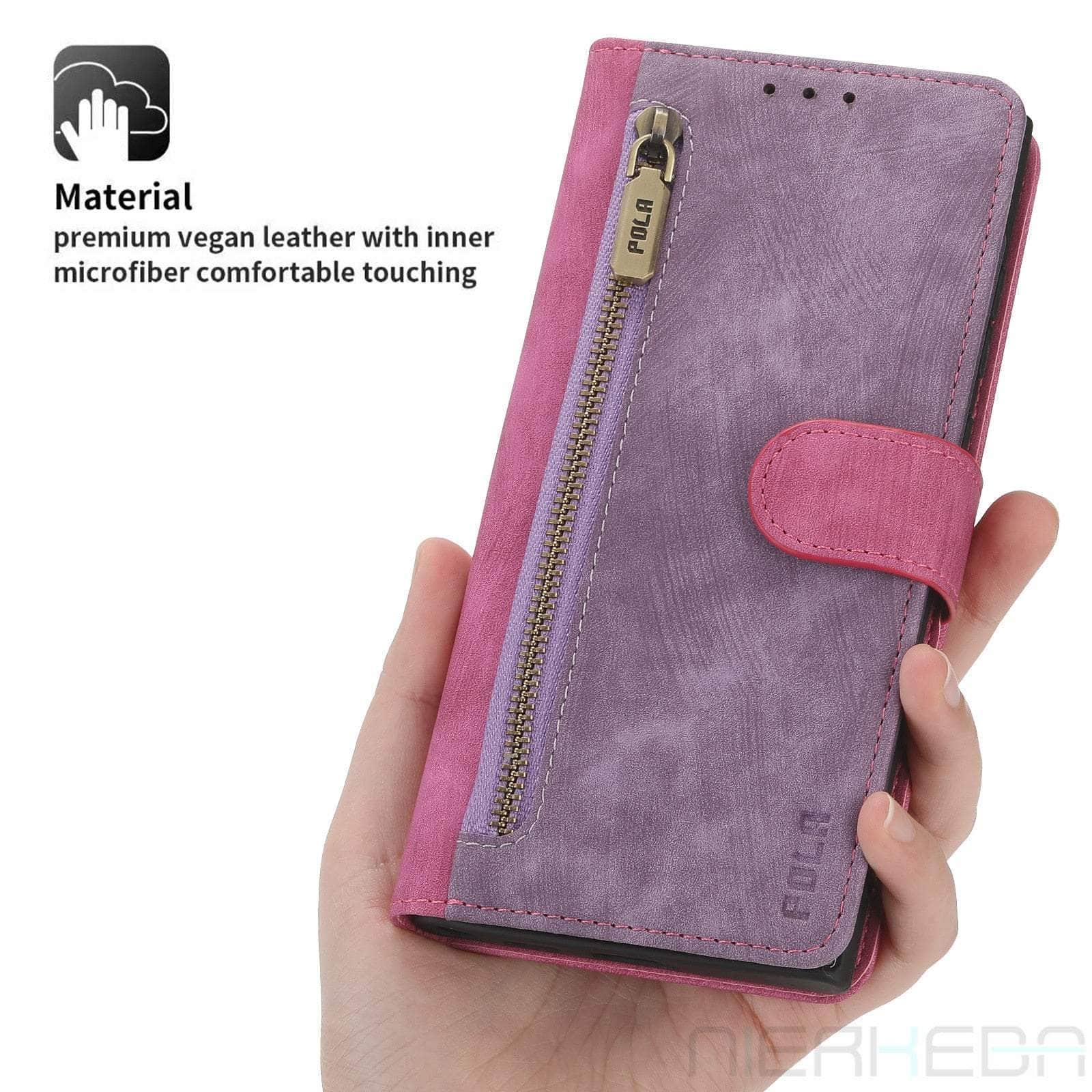 Casebuddy Purple or Pink / Samsung A14 5G Galaxy A14 Anti-Theft Brush Leather Case