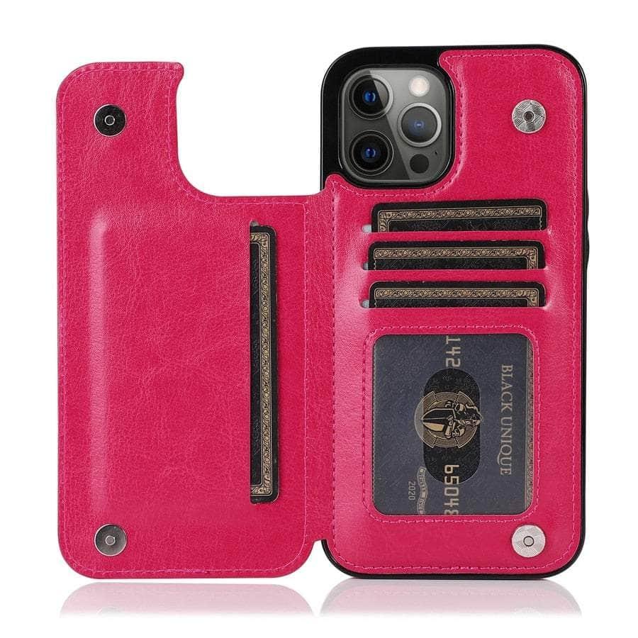 Casebuddy Rose red / iPhone 15 Pro Max iPhone 15 Pro Max Wallet Double Button Card Stand