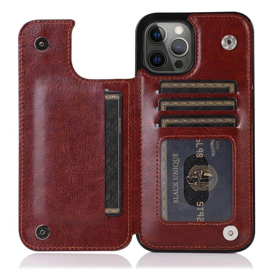 Casebuddy Brown / iPhone 15 Pro Max iPhone 15 Pro Max Wallet Double Button Card Stand