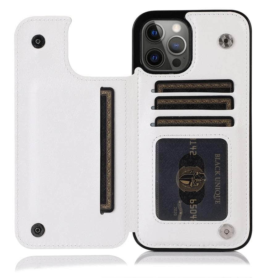 Casebuddy White / iPhone 15 Pro Max iPhone 15 Pro Max Wallet Double Button Card Stand