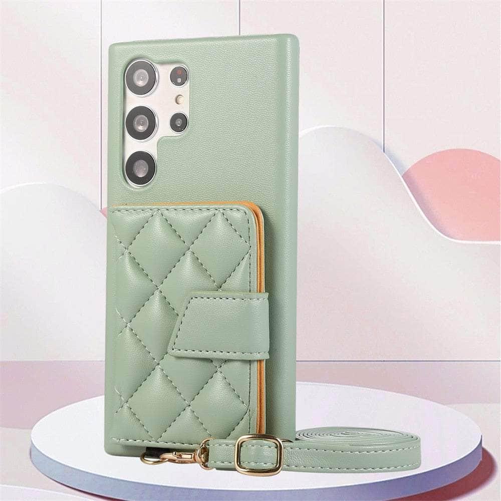 Casebuddy Mint Green / For Galaxy S23 FE Leather Plaid Galaxy S23 FE Wallet
