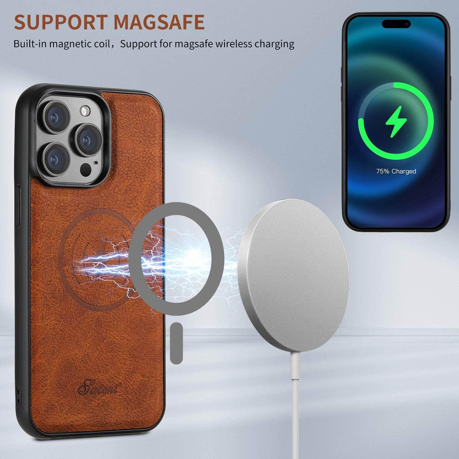 Casebuddy Magnetic iPhone 15 Plus Leather Card Case