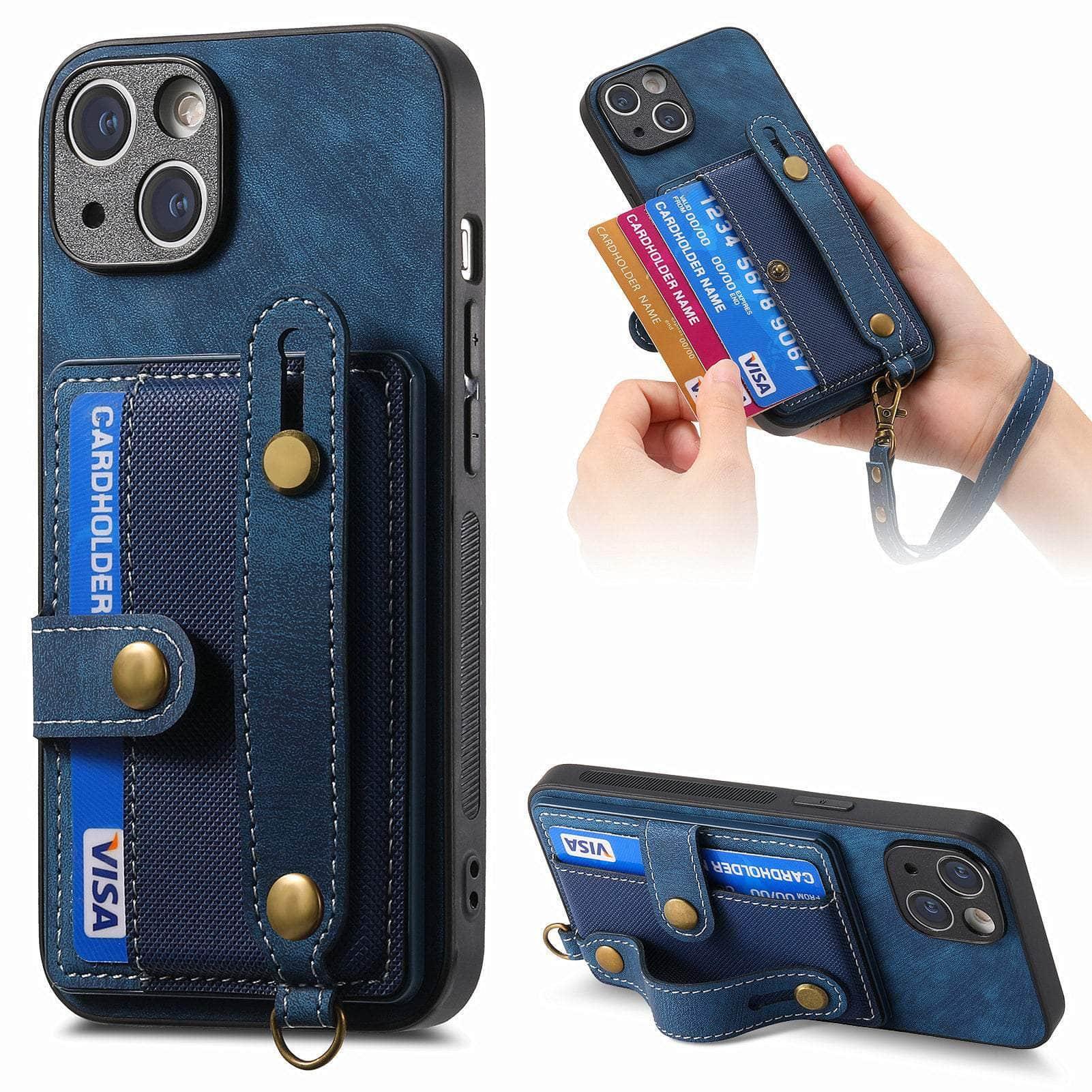 Casebuddy Blue / for iPhone 15 Plus Vegan Leather iPhone 15 Plus Wallet Case