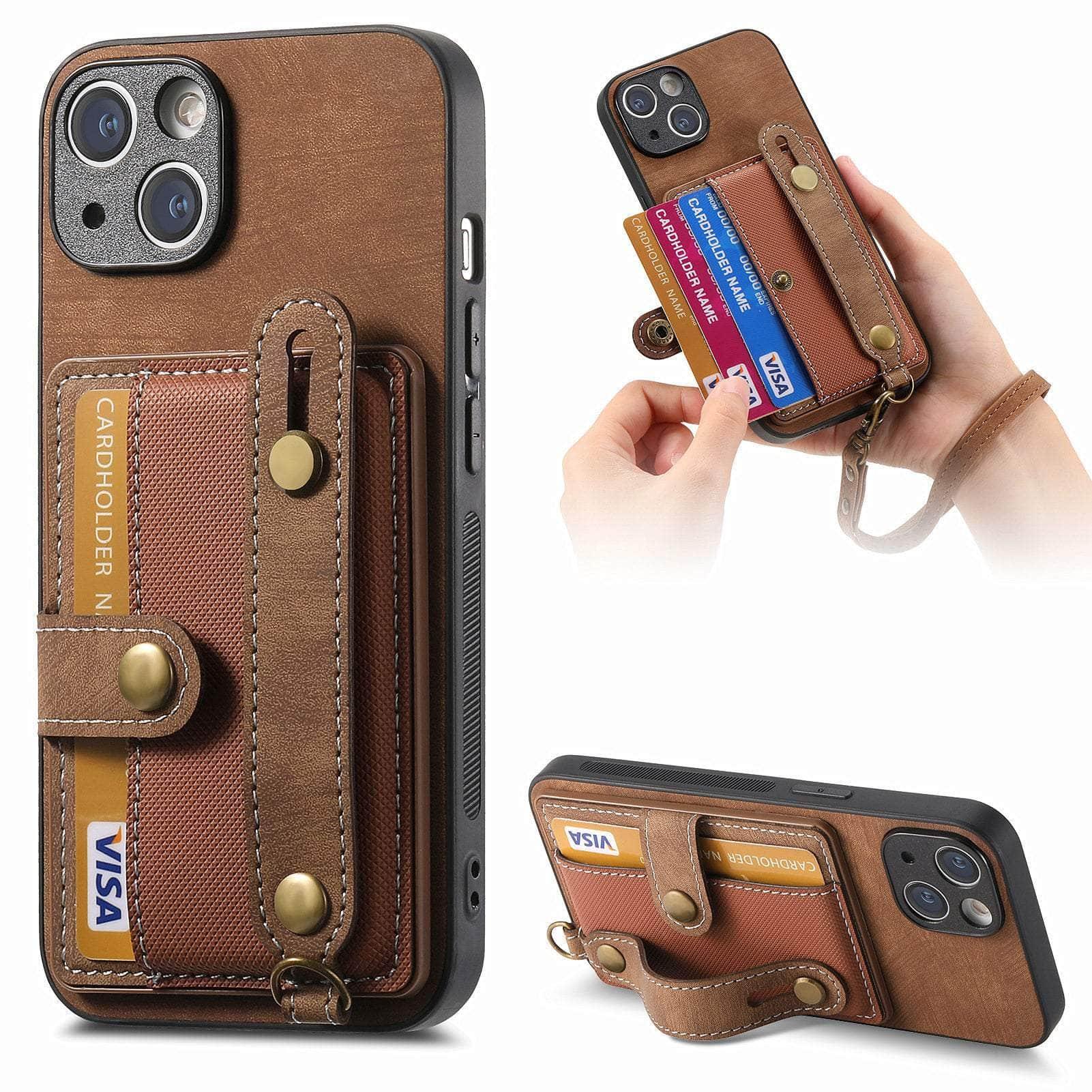 Casebuddy Brown / for iPhone 15 Plus Vegan Leather iPhone 15 Plus Wallet Case