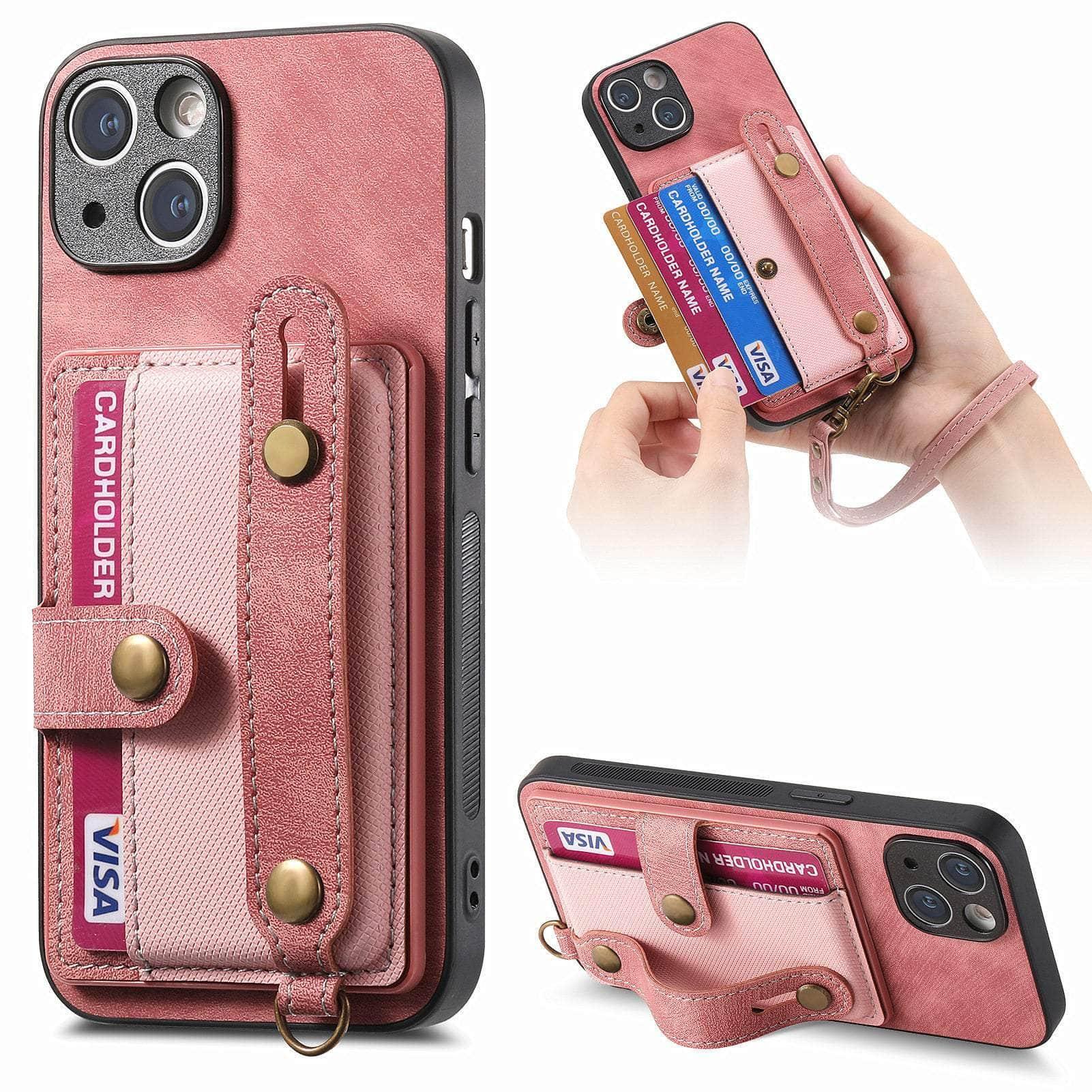 Casebuddy Pink / for iPhone 15 Plus Vegan Leather iPhone 15 Plus Wallet Case