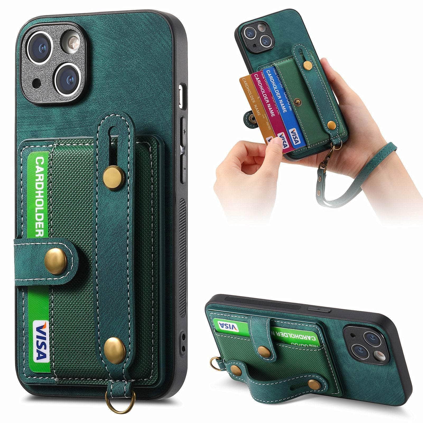 Casebuddy Green / for iPhone 15 Plus Vegan Leather iPhone 15 Plus Wallet Case