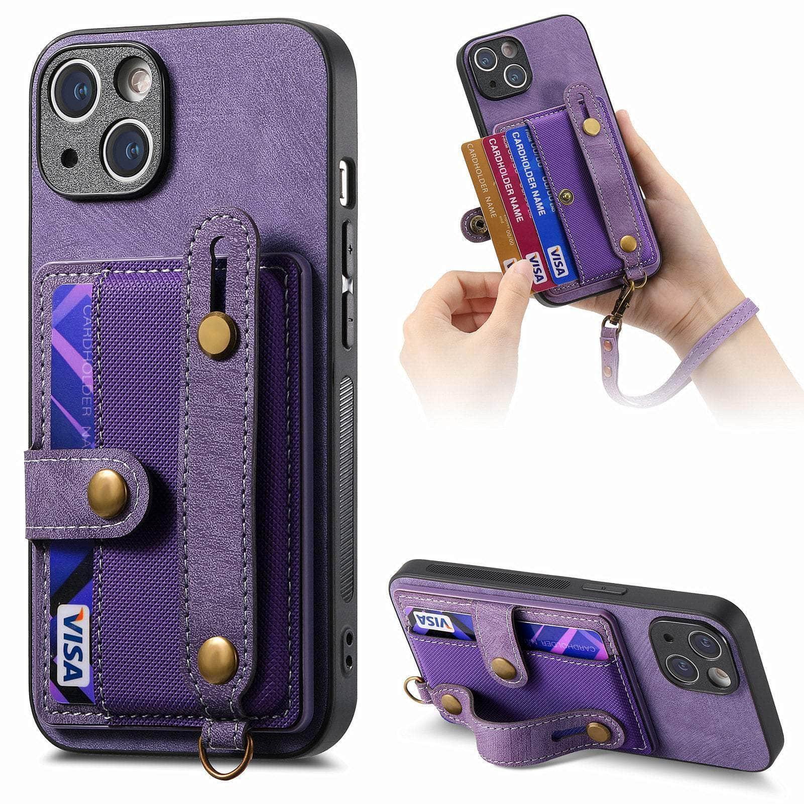 Casebuddy Purple / for iPhone 12 Pro Vegan Leather iPhone 15 Pro Wallet Case