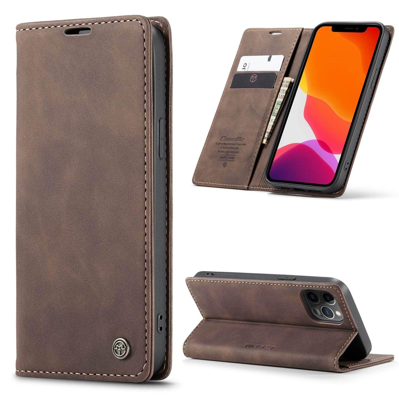 Casebuddy For iPhone 14 Max / Camel CaseMe iPhone 14 Max Retro Magnetic Card Leather Wallet