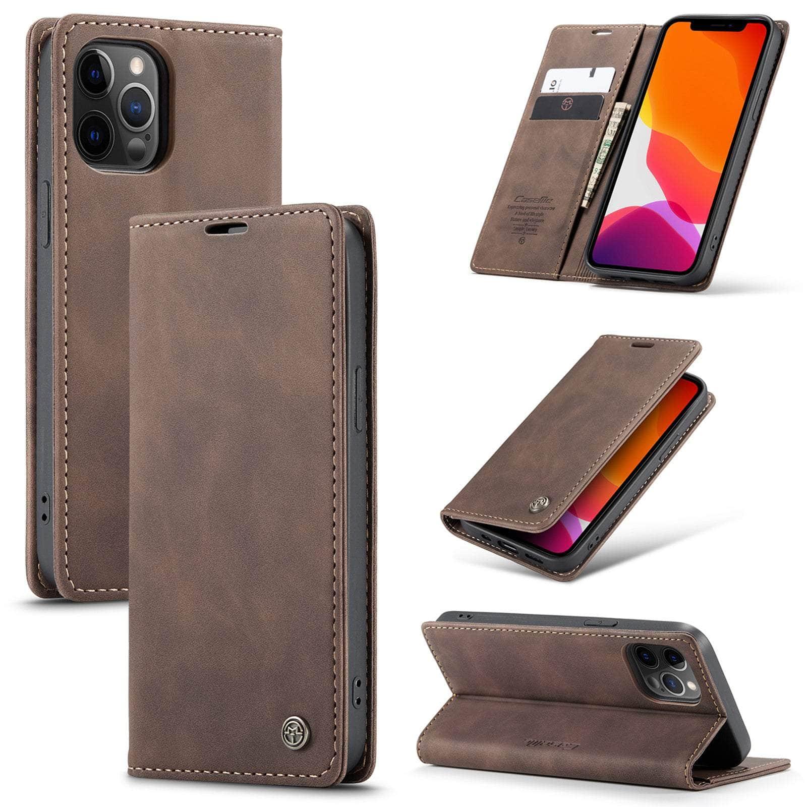 Casebuddy CaseMe iPhone 14 Pro Max Retro Magnetic Card Leather Wallet