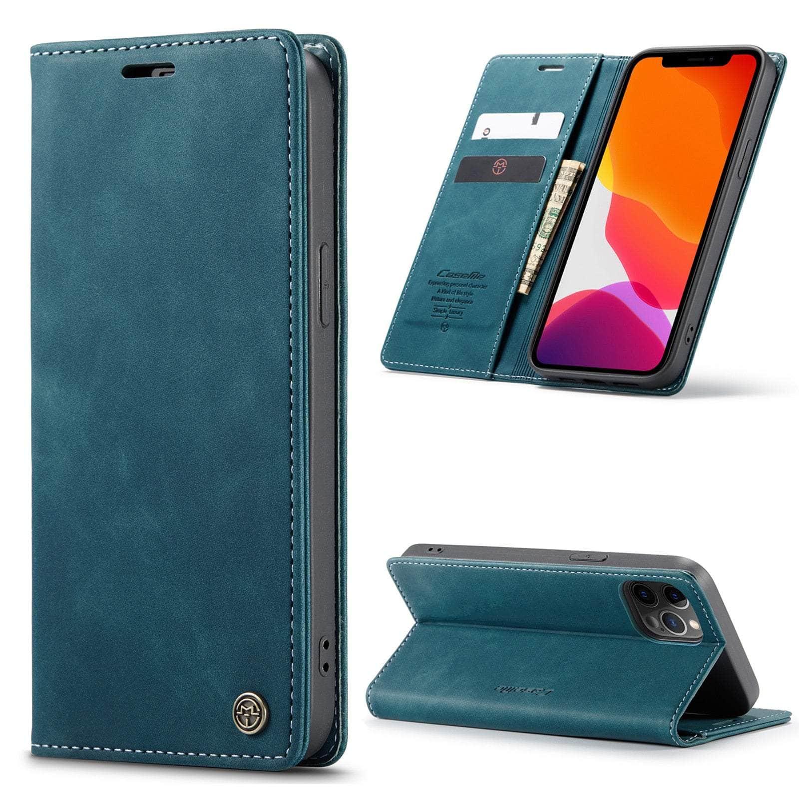 Casebuddy For iPhone 14 ProMax / Blue CaseMe iPhone 14 Pro Max Retro Magnetic Card Leather Wallet