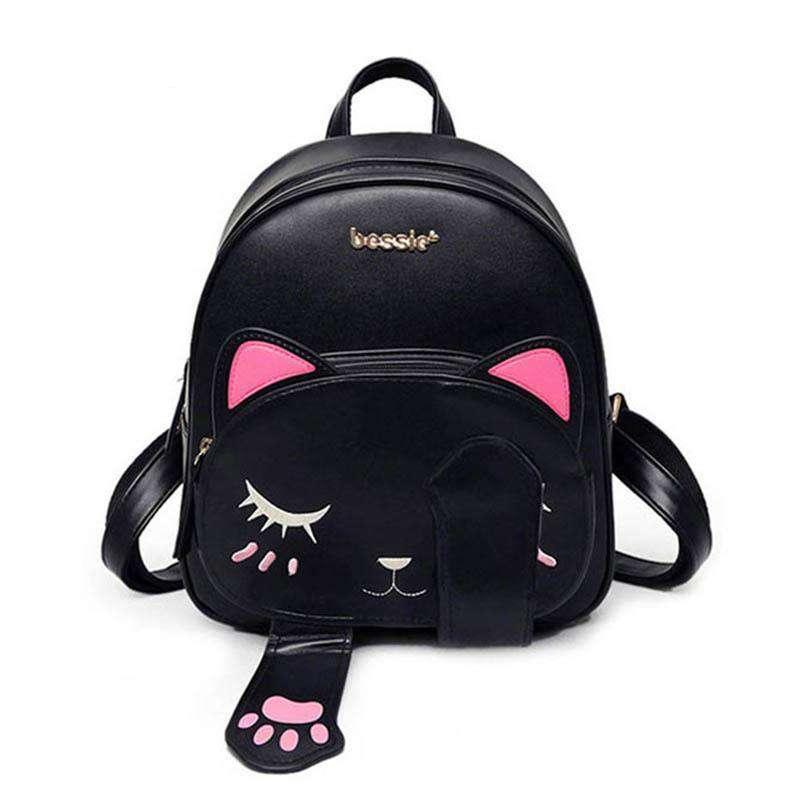 Cute Cat Leather Look Backpack for Teenage Girls Funny Cats Ears - CaseBuddy