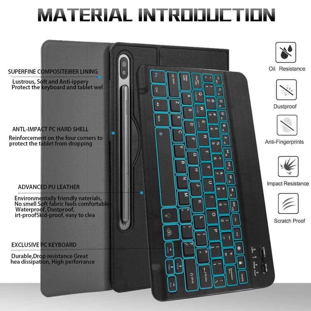 Galaxy Tab S6 10.5 T865 T860 7 Color Backlit Bluetooth Keyboard Flip Stand Case - CaseBuddy