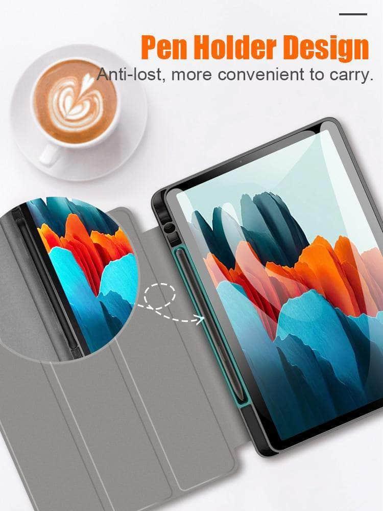Galaxy Tab S7 T870 T875 Pencil Holder Soft TPU Back Shell Magnetic Smart Case - CaseBuddy