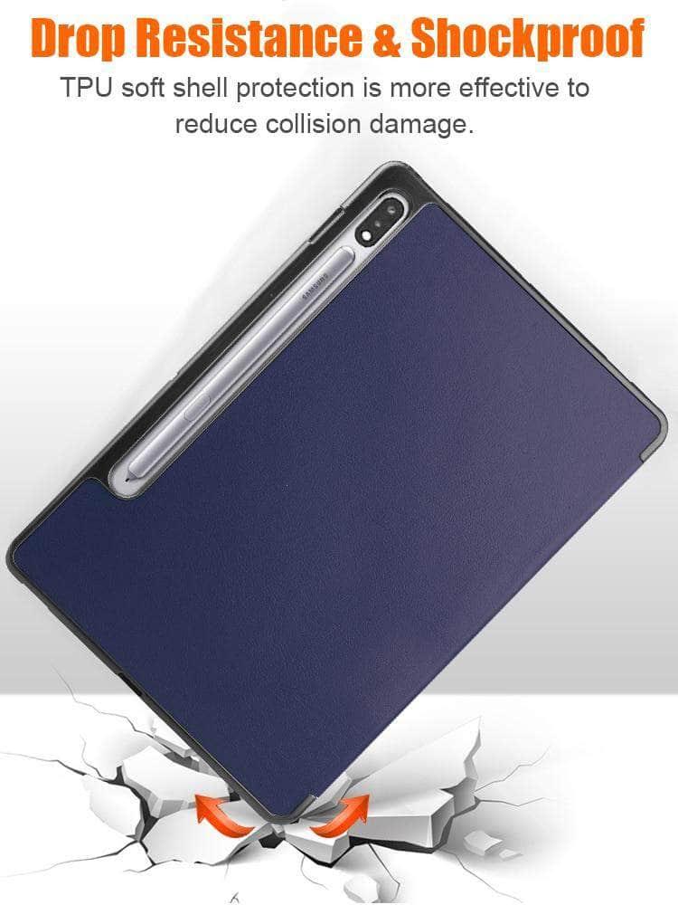 Galaxy Tab S7 T870 T875 Pencil Holder Soft TPU Back Shell Magnetic Smart Case - CaseBuddy