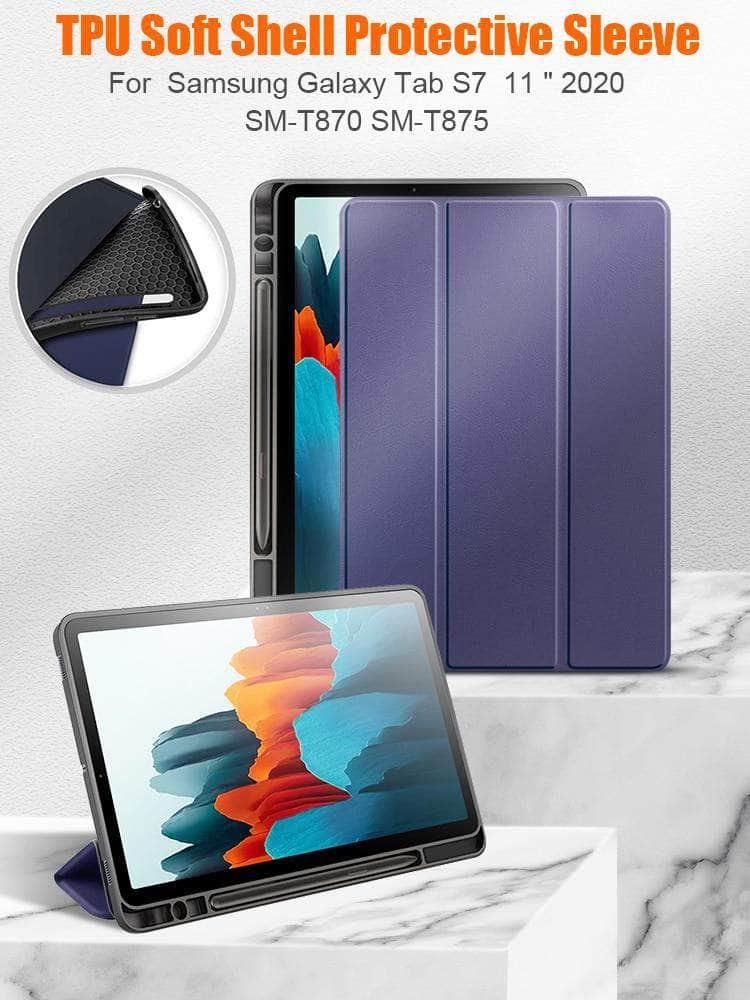 Galaxy Tab S7 T870 T875 Pencil Holder Soft TPU Back Shell Magnetic Smart Case - CaseBuddy
