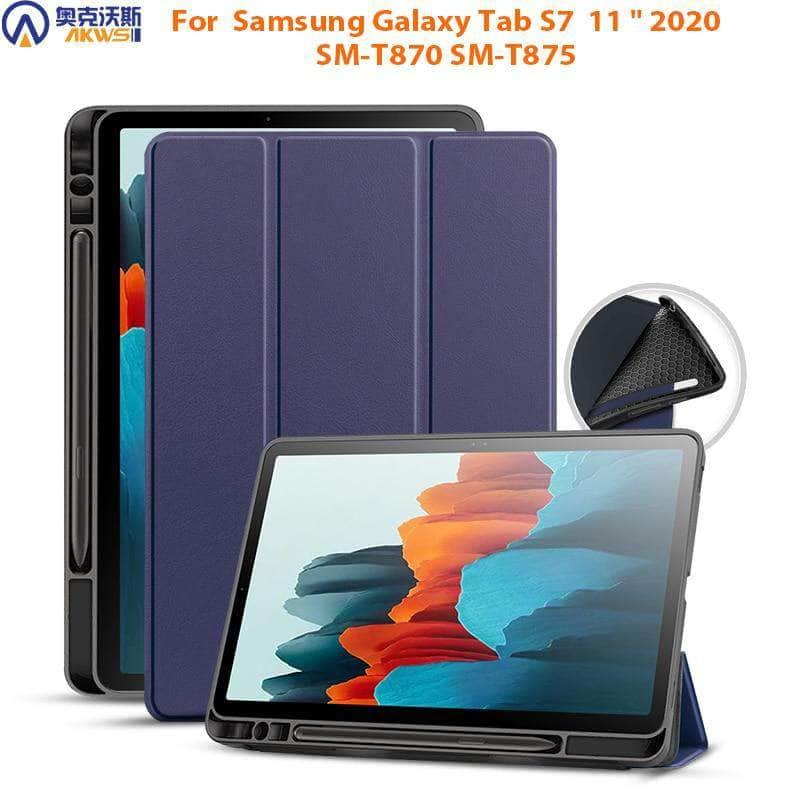 Galaxy Tab S7 T870 T875 Pencil Holder Soft TPU Back Shell Magnetic Smart Case - CaseBuddy