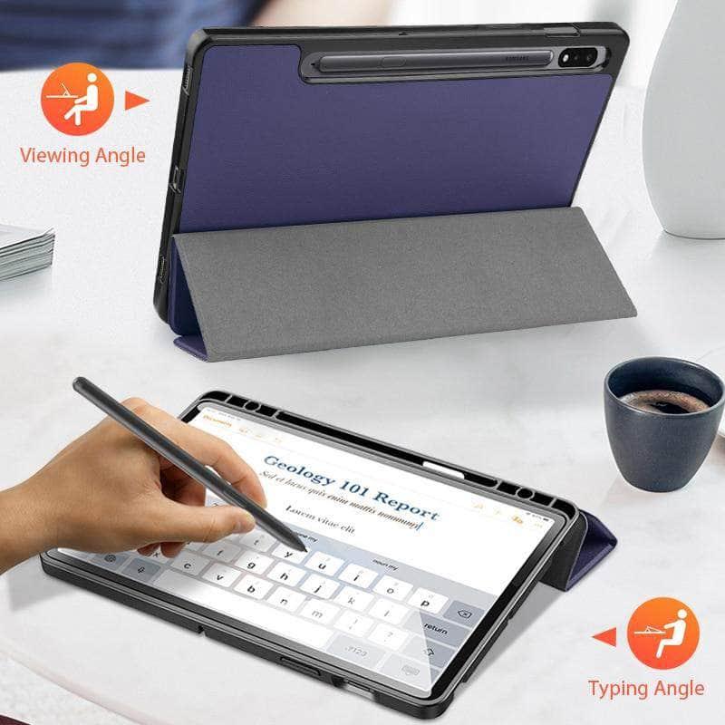 Galaxy Tab S7 T870 T875 Pencil Holder Soft TPU Back Shell Magnetic Smart Case - CaseBuddy