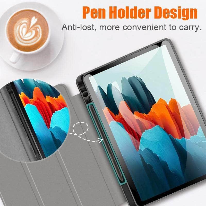 Galaxy Tab S7 T870 T875 Pencil Holder Soft TPU Back Shell Magnetic Smart Case - CaseBuddy