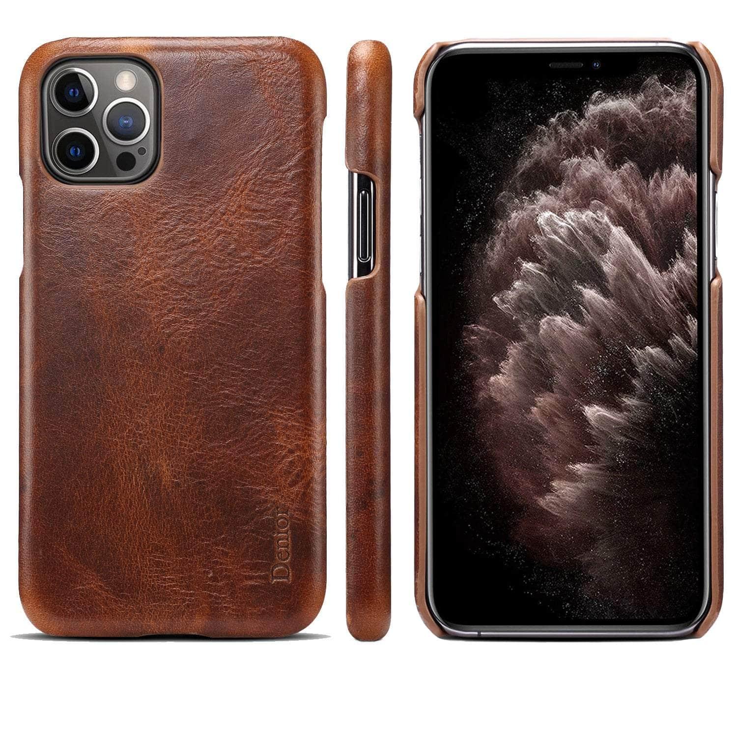 Casebuddy For iPhone 14 Max / Chocolate Genuine iPhone 14 Max Leather Vintage Back Case