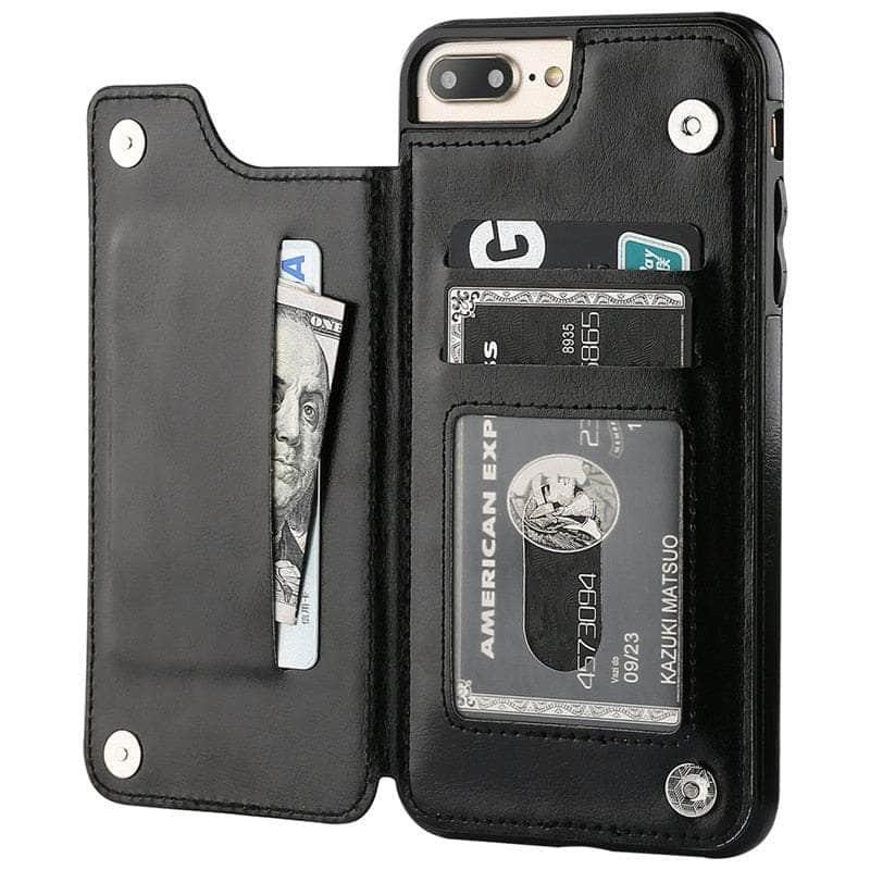 Casebuddy Phone 14 Max(6.7) / Black iPhone 14 Max Slim Fit Leather Wallet Card Slots Flip Case