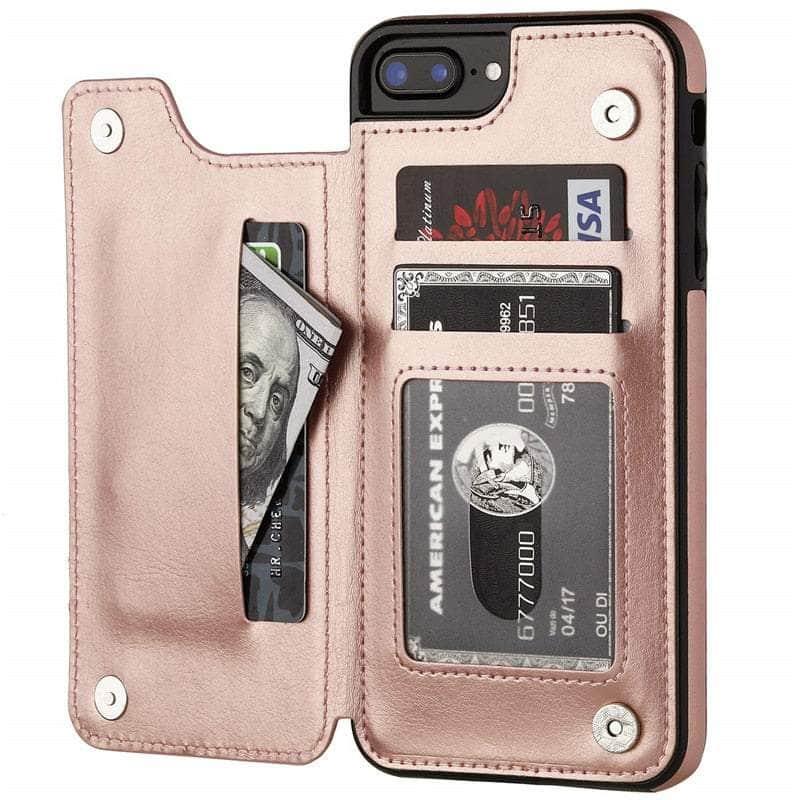 Casebuddy Phone 14 Max(6.7) / Rose Gold iPhone 14 Max Slim Fit Leather Wallet Card Slots Flip Case