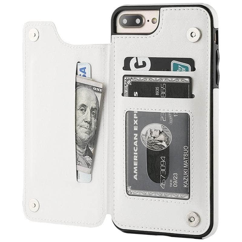 Casebuddy Phone 14 Max(6.7) / White iPhone 14 Max Slim Fit Leather Wallet Card Slots Flip Case