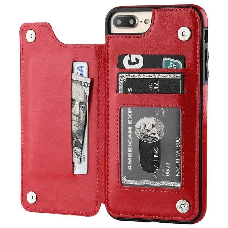 Casebuddy Phone 14 Max(6.7) / Red iPhone 14 Max Slim Fit Leather Wallet Card Slots Flip Case