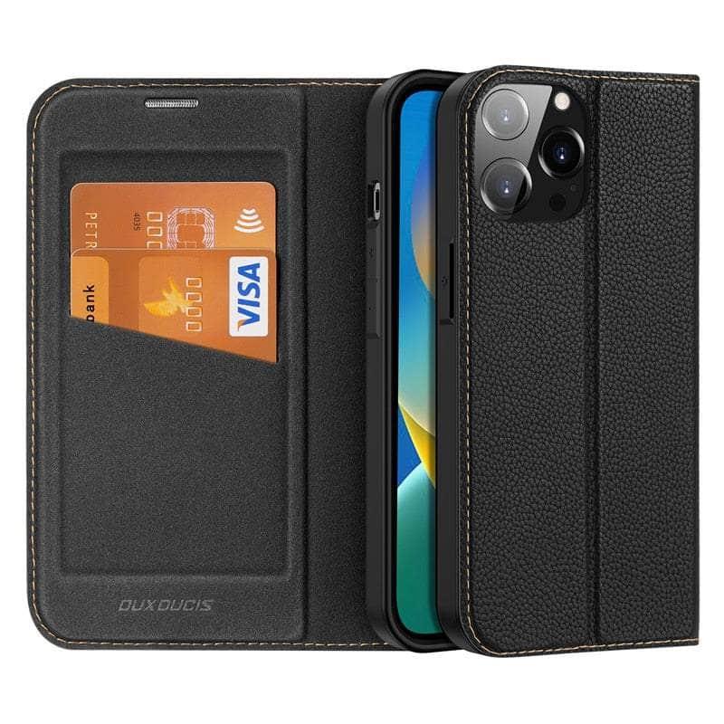 Casebuddy Black Case / For iPhone14 Pro Max iPhone 14 Pro Max Magnetic Folio Leather Flip Wallet Stand