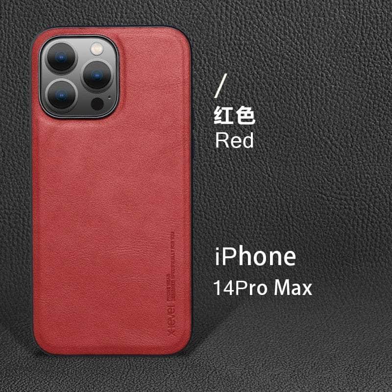 Casebuddy Red / For Iphone 14 Pro iPhone 14 Pro Vintage Leather TPU Cover