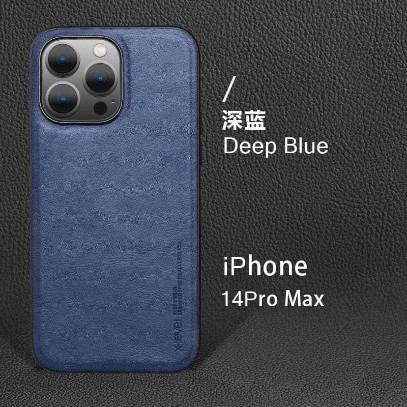 Casebuddy Blue / For Iphone 14 Pro iPhone 14 Pro Vintage Leather TPU Cover