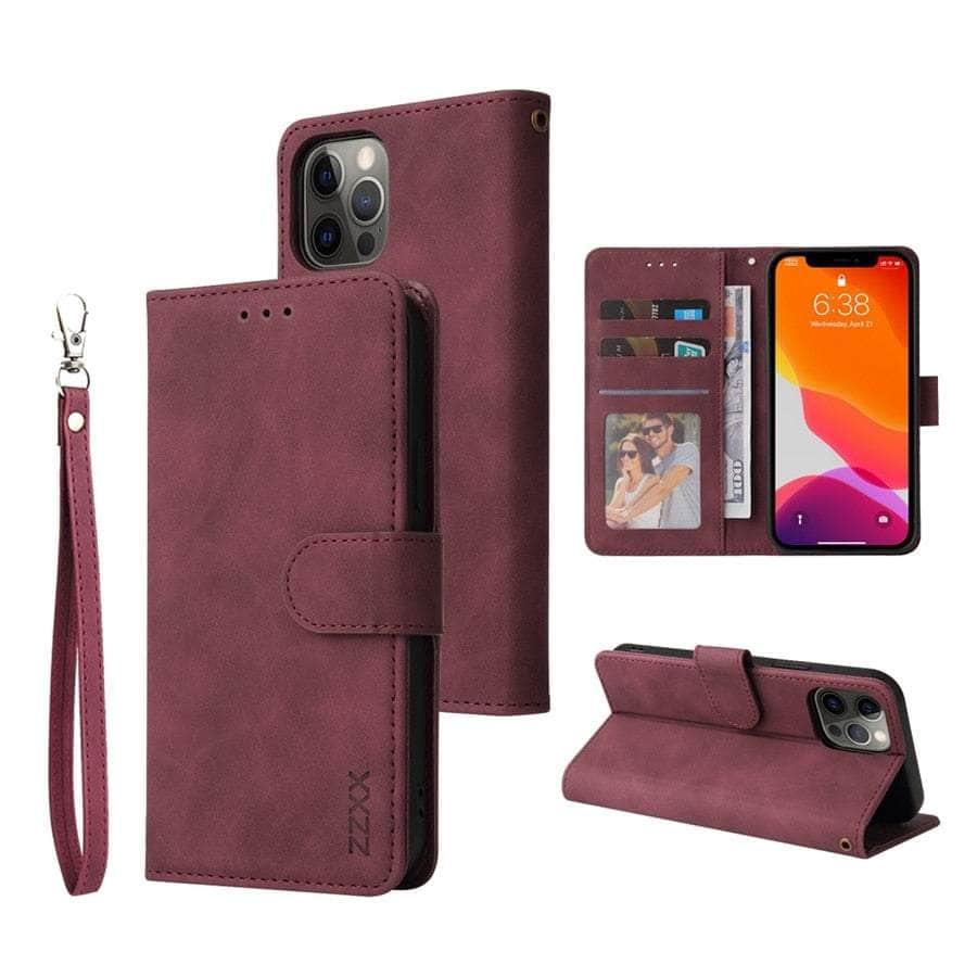 Casebuddy Wine red / iPhone 14 Pro iPhone 14 Pro Wallet Lanyard Credit Card Case
