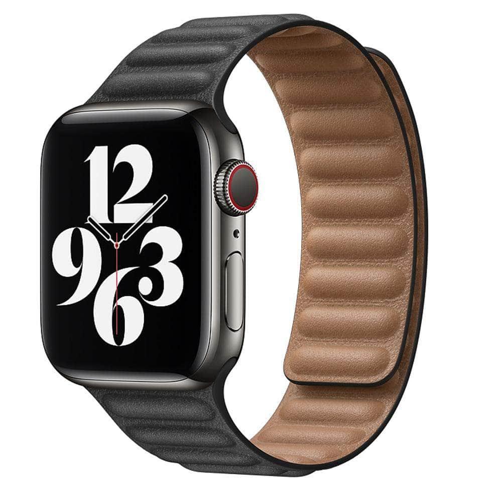 Leather Link Strap Apple Watch 6 5 4 3 2 SE 44/42/40/38 Adjustable Magnetic Bracelet - CaseBuddy