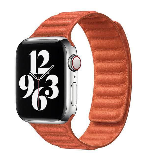 Leather Link Strap Apple Watch 6 5 4 3 2 SE 44/42/40/38 Adjustable Magnetic Bracelet - CaseBuddy