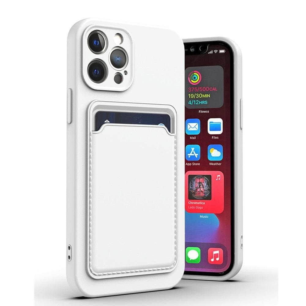 Casebuddy for iPhone 14 Max / White Liquid Silicone iPhone 14 Max Wallet Case