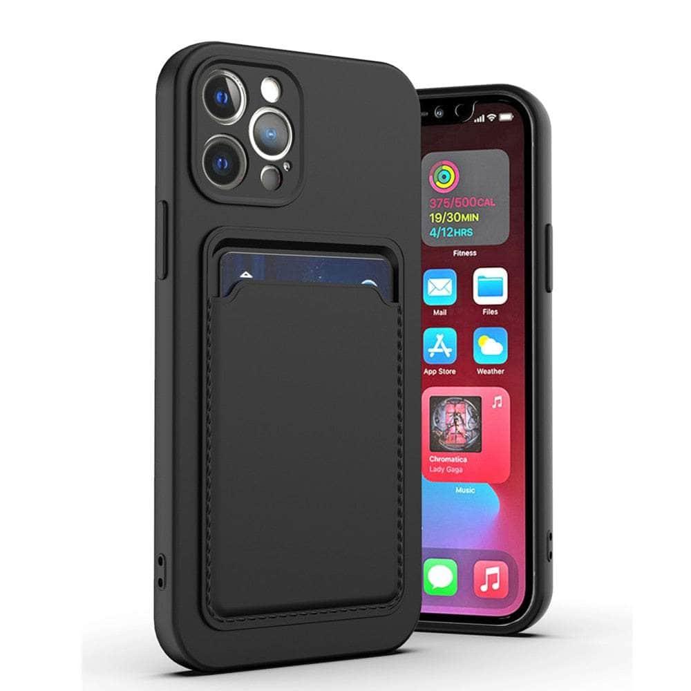 Casebuddy for iPhone 14 Max / Black Liquid Silicone iPhone 14 Max Wallet Case
