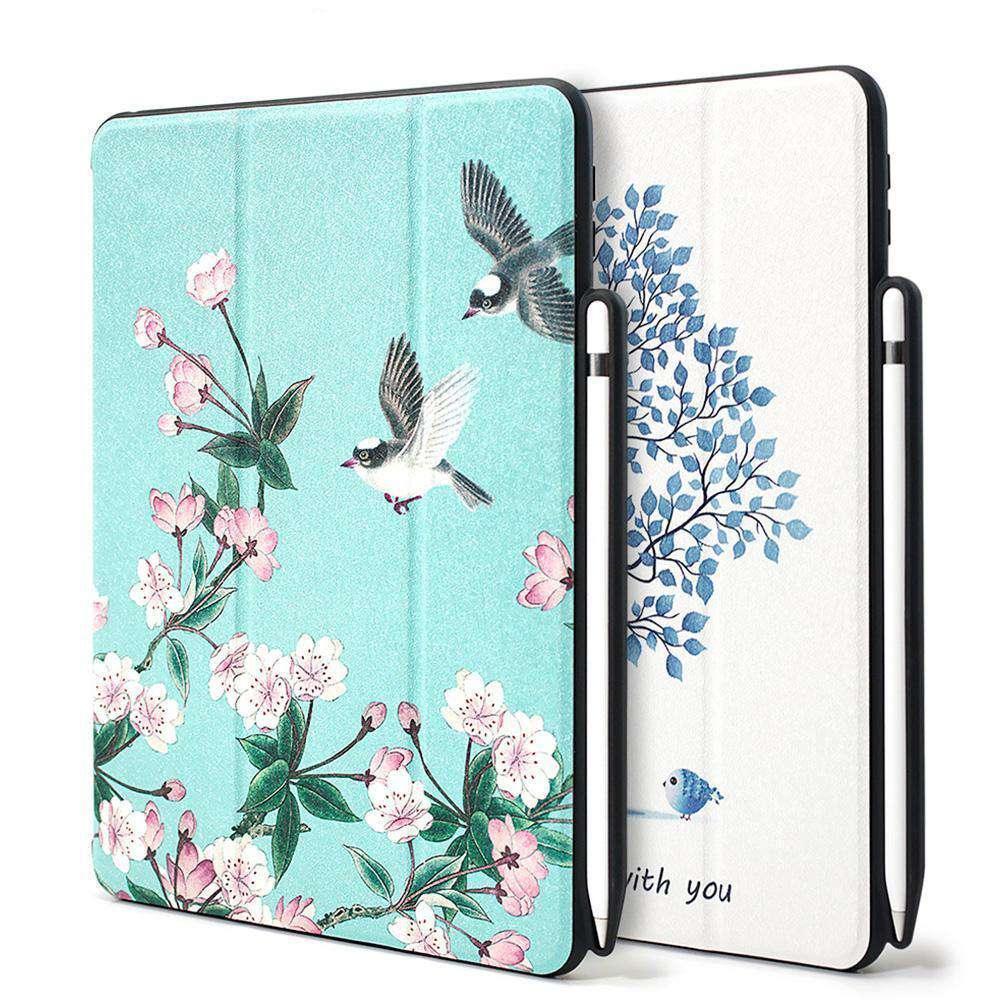 Luxury Silk Pencil Holder Smart Sleep Tri-fold Flowers Cover For iPad 6 - CaseBuddy