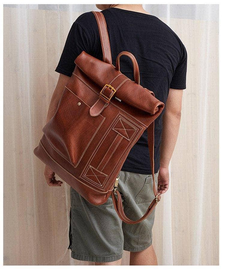 Nesitu Casual Vintage Genuine Leather Women Men's Backpacks 14''  Travel Bag - CaseBuddy