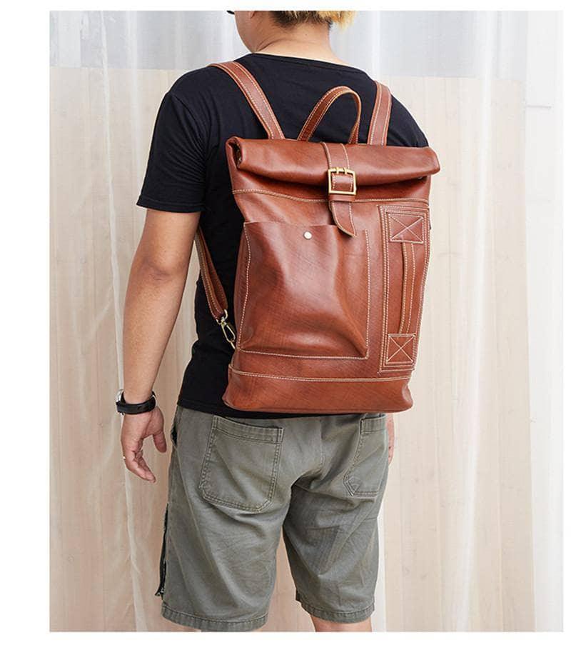 Nesitu Casual Vintage Genuine Leather Women Men's Backpacks 14''  Travel Bag - CaseBuddy