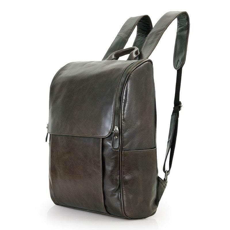 CaseBuddy Casebuddy Nesitu Vintage Unisex Real Genuine Leather Women Men Backpack 14'' Laptop Bag