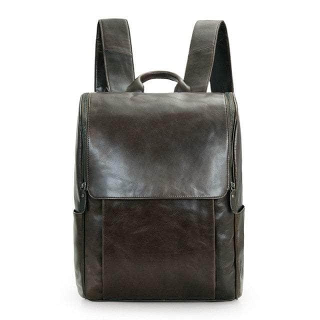 CaseBuddy Casebuddy gray Nesitu Vintage Unisex Real Genuine Leather Women Men Backpack 14'' Laptop Bag