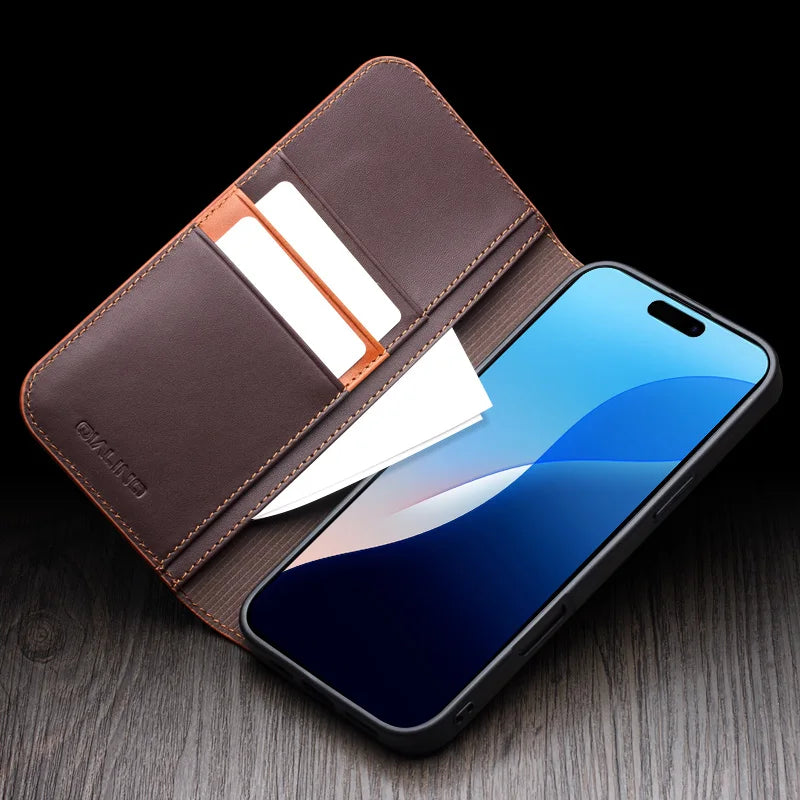 QIALINO Genuine Leather iPhone 17 Pro Max Handmade Case
