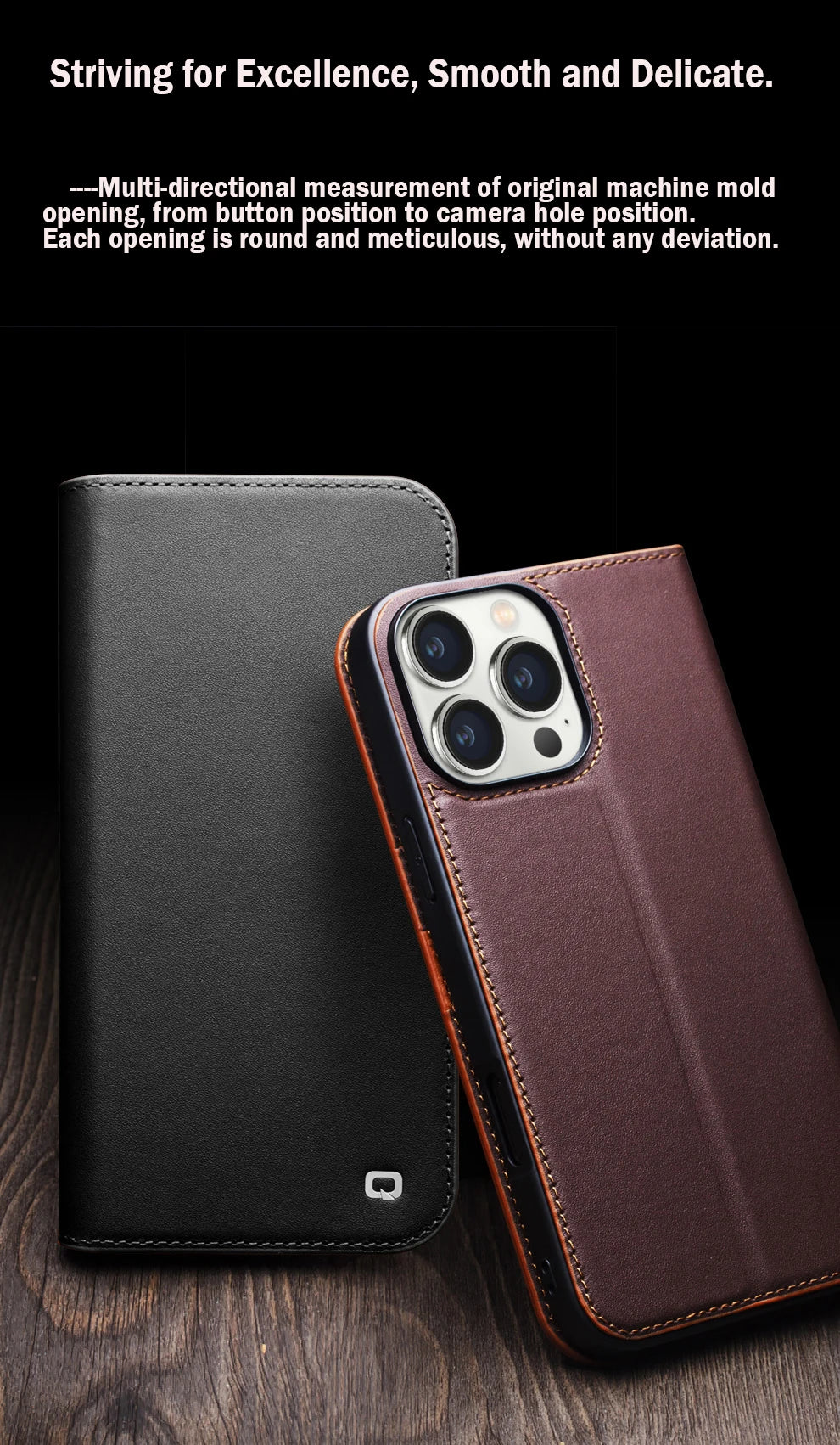 QIALINO Genuine Leather iPhone 17 Pro Max Handmade Case