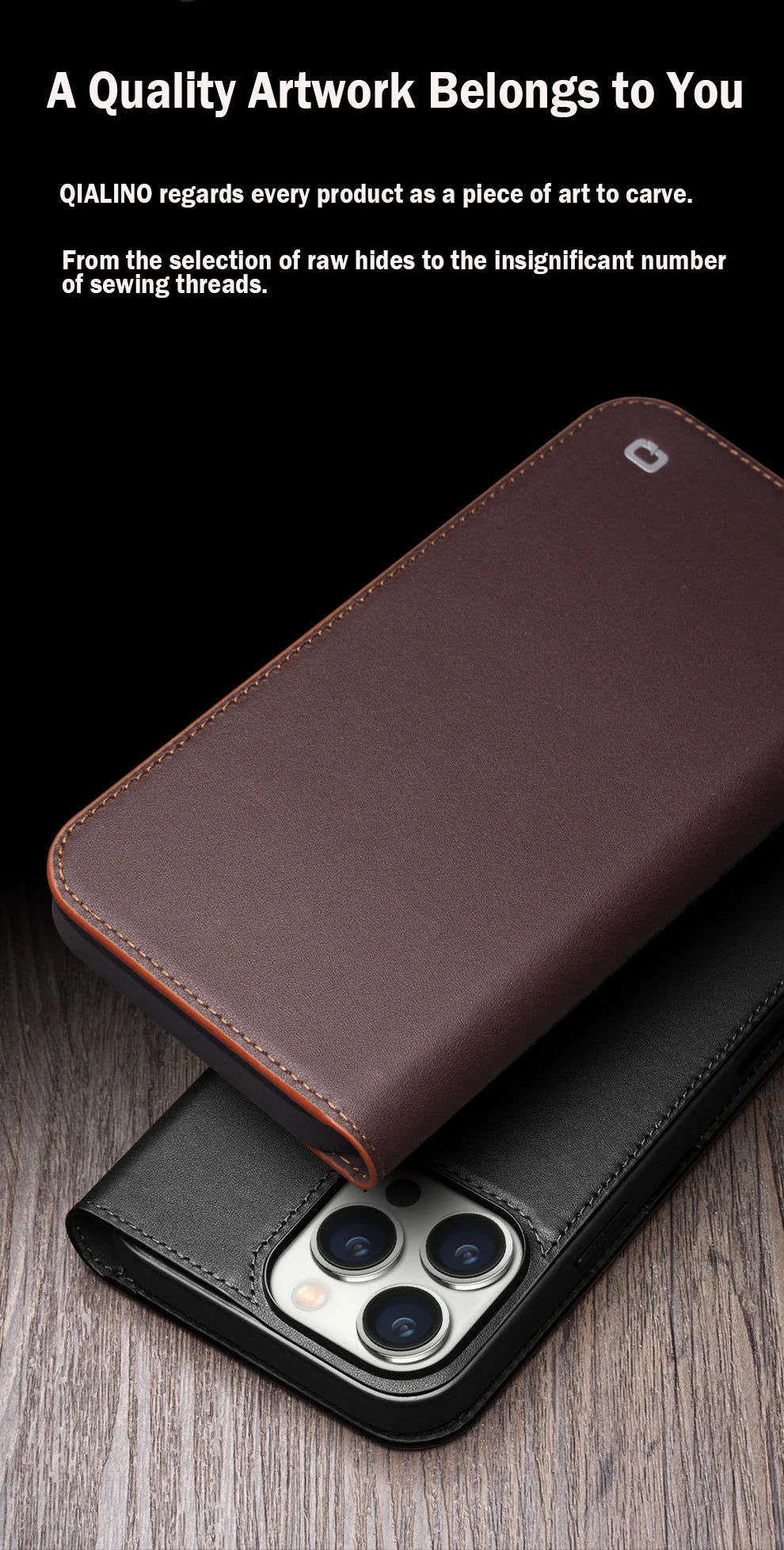 QIALINO Genuine Leather iPhone 17 Pro Max Handmade Case