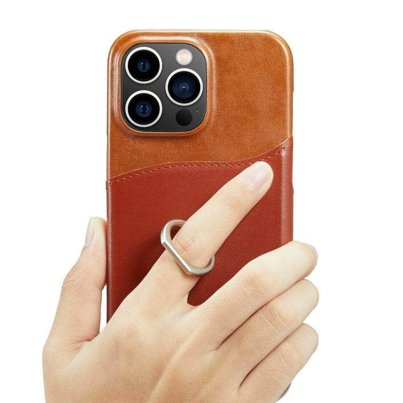 Casebuddy 360° iPhone 15 Pro Max Ring Kickstand Real Leather Cover