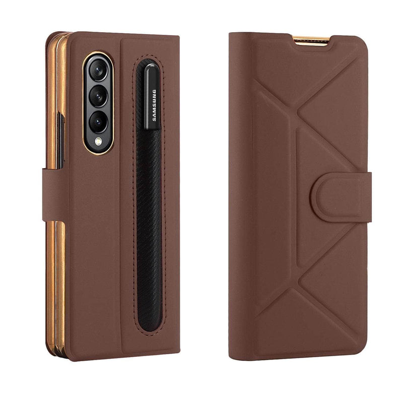 CaseBuddy Australia 0 Brown / Case Only (No Pen) / For Samsung Z Fold 4 Magnetic Vegan Leather Galaxy Z Fold 4 Case