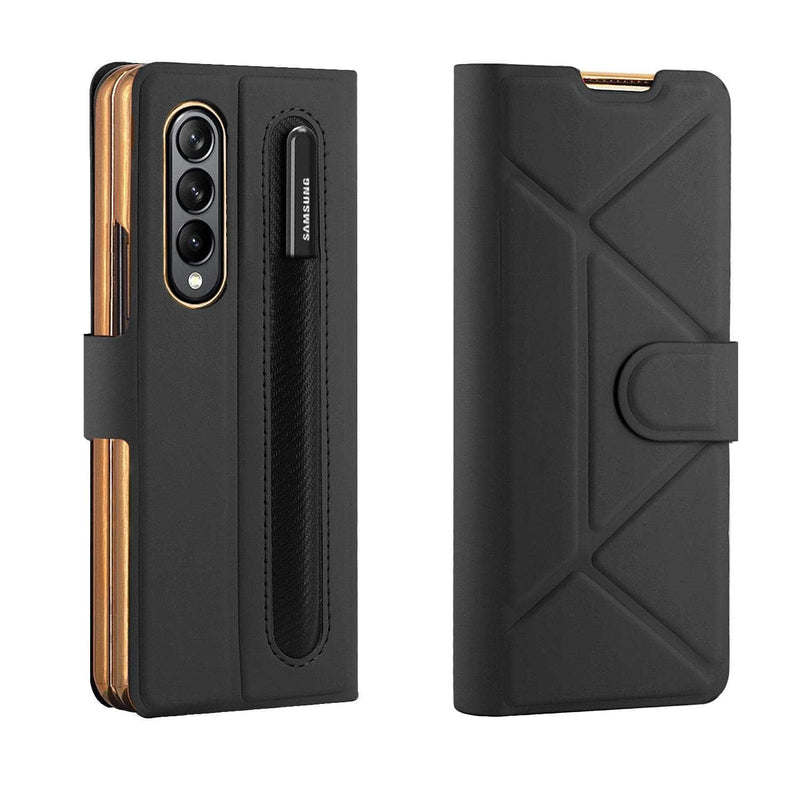 CaseBuddy Australia 0 Black / Case Only (No Pen) / For Samsung Z Fold 4 Magnetic Vegan Leather Galaxy Z Fold 4 Case