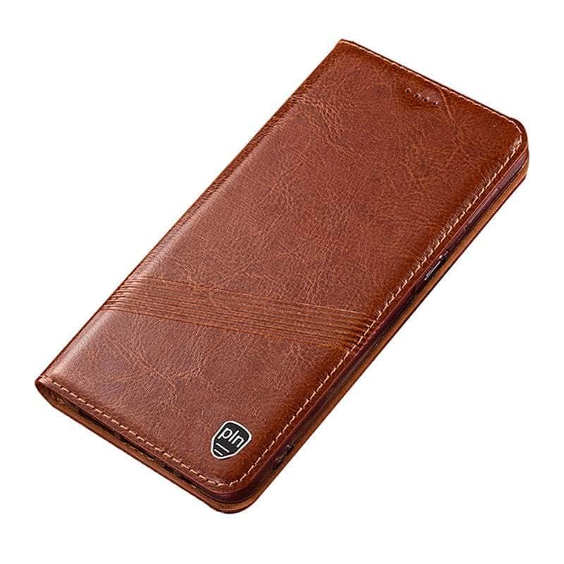 Casebuddy Coffee / For Iphone 15 Plus Crazy Horse Real Leather 15 Plus Magnetic Cover
