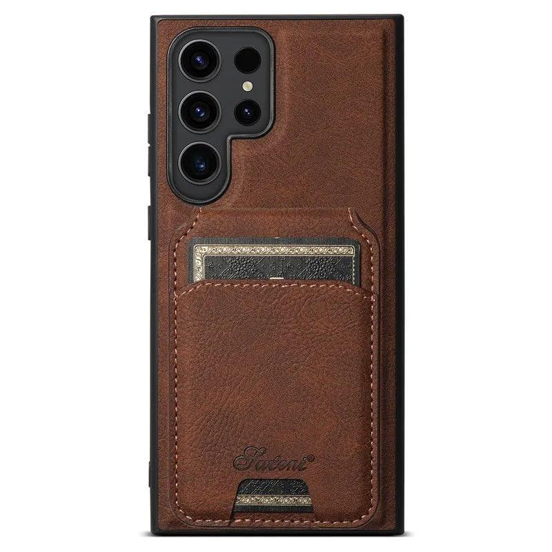 Casebuddy Brown / S24 Plus Galaxy S24 Plus Card Holder Vegan Leather Magnetic Pocket