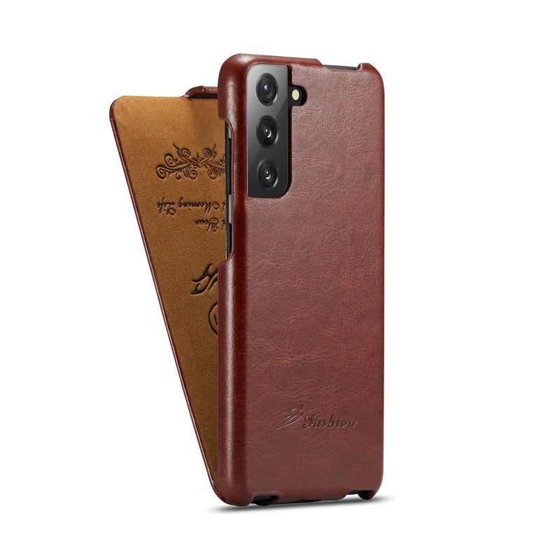 Casebuddy Chocolate / Samsung S24 Galaxy S24 Vertical Flip Vegan Leather Case